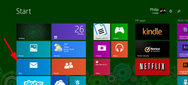 Mail app in Windows 8 metro start menu