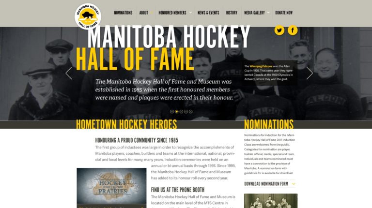 Manitoba Hockey Hall of Fame website's homepage