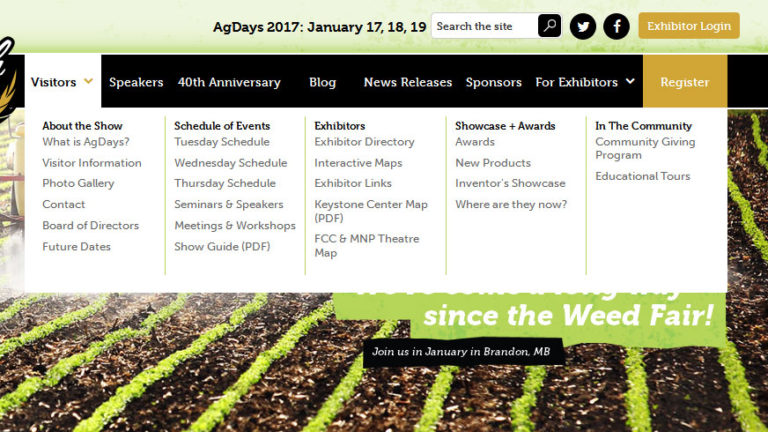 Navigation structure for Ag Days website