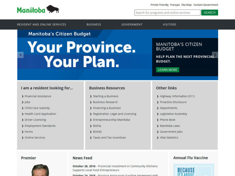 Manitoba provincial government website, iPad design